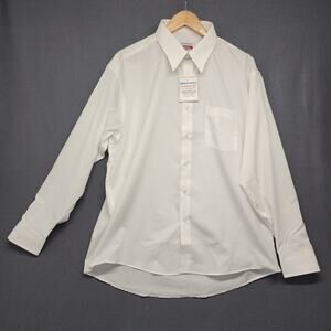 Manhattan Dress Shirt Mens 17.5 34/35 White Button Front Long Sleeve Made In USA